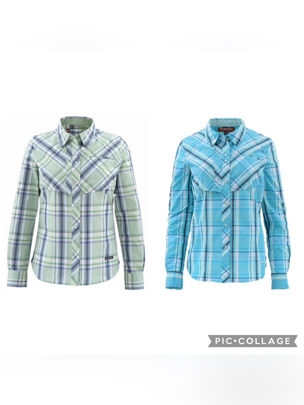 Simms  2- Women's Big Sky Long Sleeve Shirt Blue Pink Pearl Snap Fishing Size M